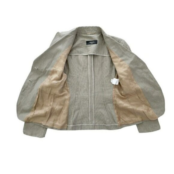 Weekend MaxMara Woman's Sz 8 Tan Flax Linen Cotton Blend Pin Stripe Blazer - Picture 7 of 8